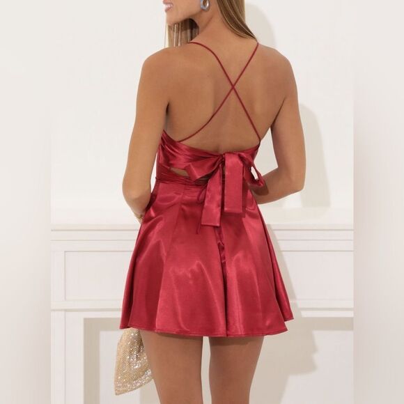 NWOT Lucy in the Sky Red Draped A-Line Dress Sz L - Picture 2 of 11